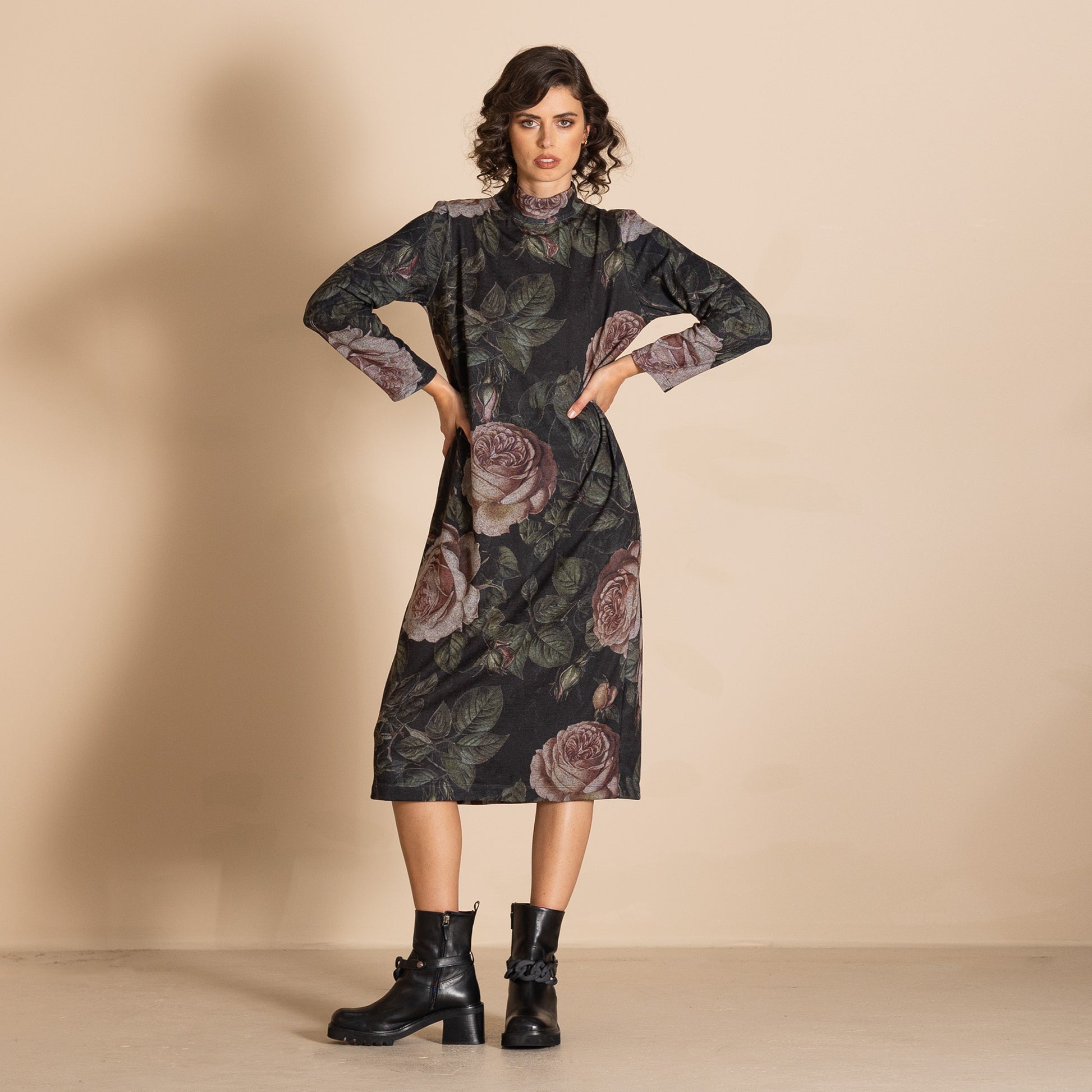 Old Roses Knit Hi Crew Dress