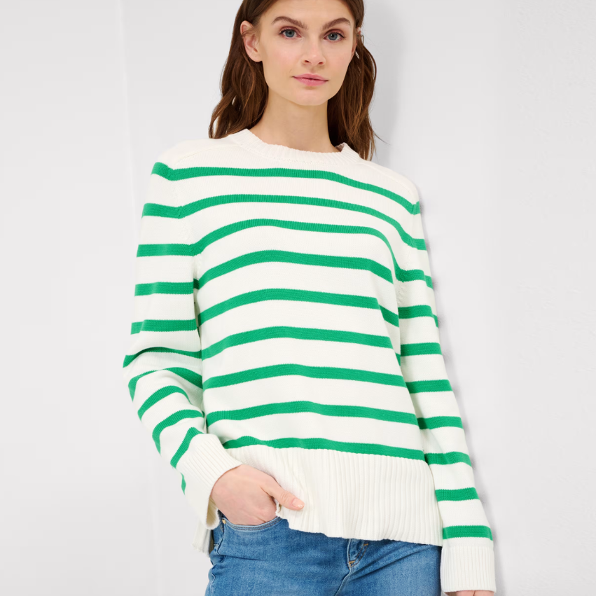 Front View Apple green stripe jumper cotton