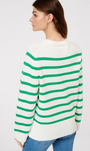 Back view Long sleeve apple green stripped jumper.
