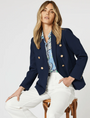 "Gordon Smith Lauren Double Breasted Blazer in Navy — striped lining welt pockets"