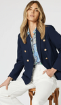 "Gordon Smith Lauren Double Breasted Blazer in Navy — striped lining welt pockets"