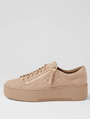 Beige platform sneaker with a gold zipper on a light gray background