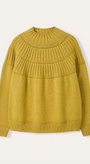 Mustard yellow sweater on a light beige background