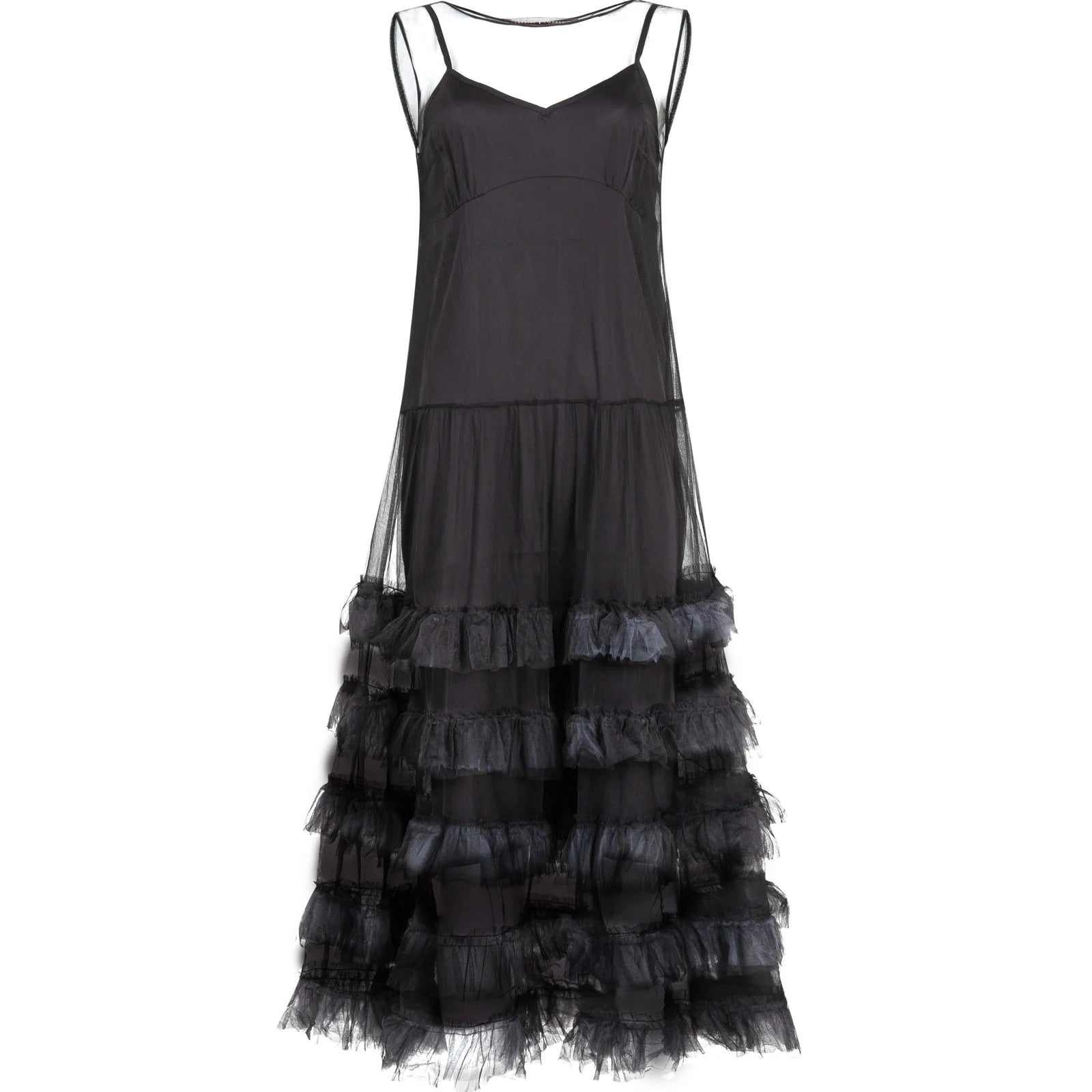 Black tiered dress on a white background