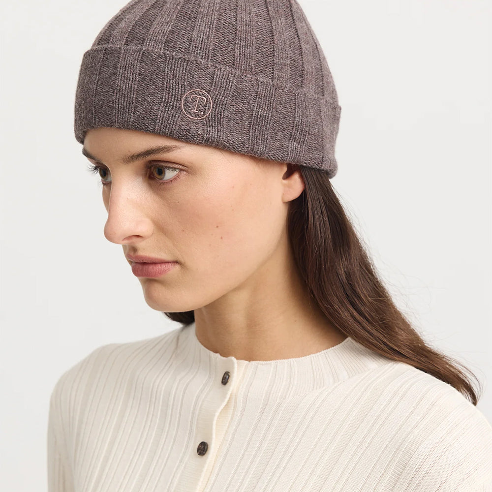 "Toorallie Pom Pom Fine Rib Merino Wool Beanie in Mocha"