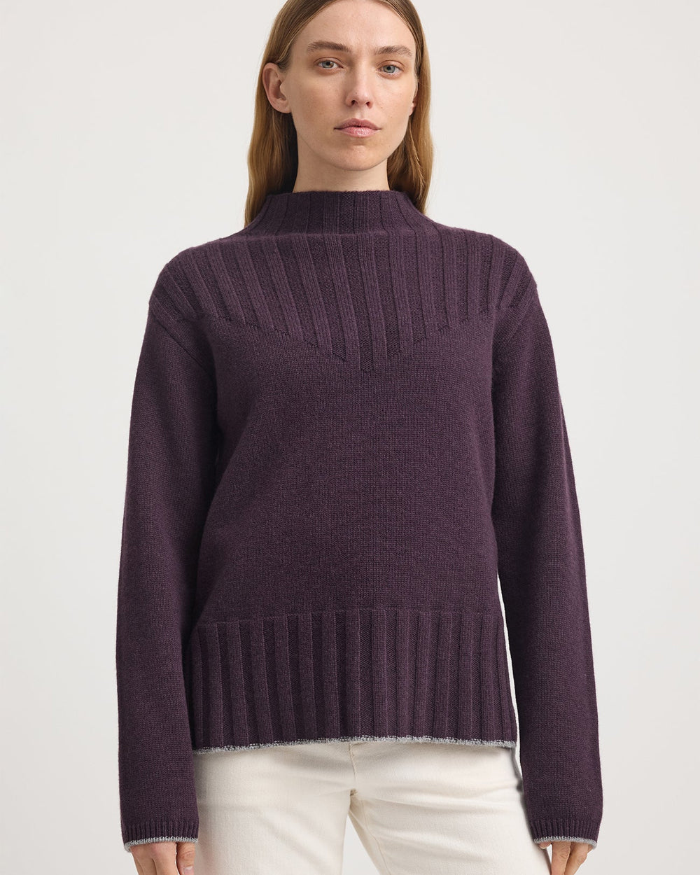 "Toorallie Wide Rib Mock Neck Jumper in Sumak — 100% Australian Merino lambswool"