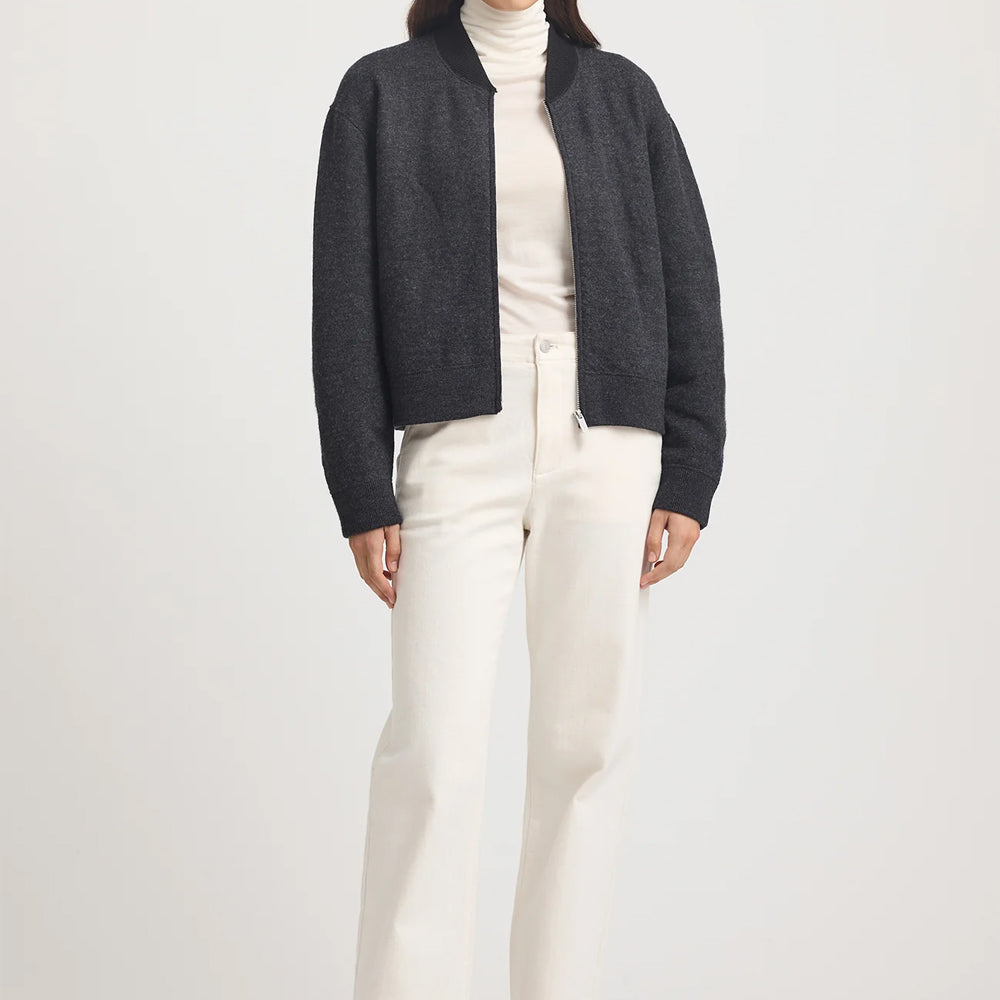 "Toorallie Wool Bomber Jacket in Charcoal — 100% Australian Merino Wool semi-felted"