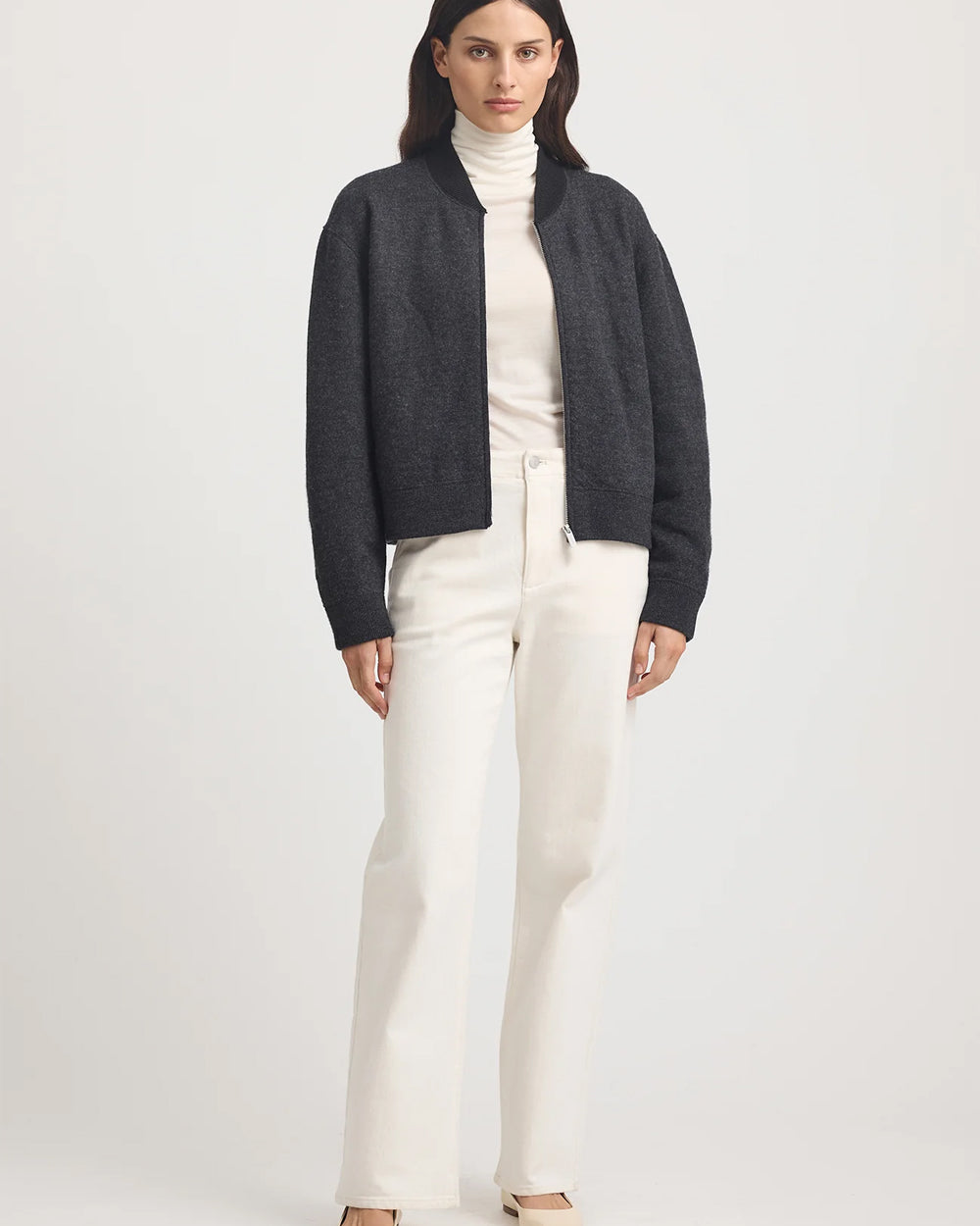 "Toorallie Wool Bomber Jacket in Charcoal — 100% Australian Merino Wool semi-felted"
