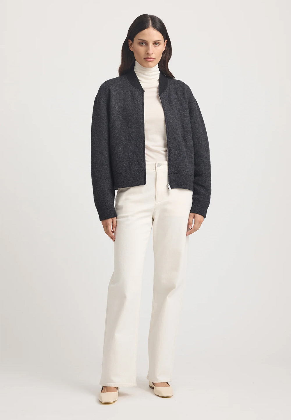 "Toorallie Wool Bomber Jacket in Charcoal — 100% Australian Merino Wool semi-felted"