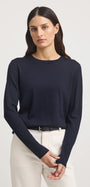 "Toorallie Fine Merino Crew Jumper in French Navy — lightweight super fine merino wool"