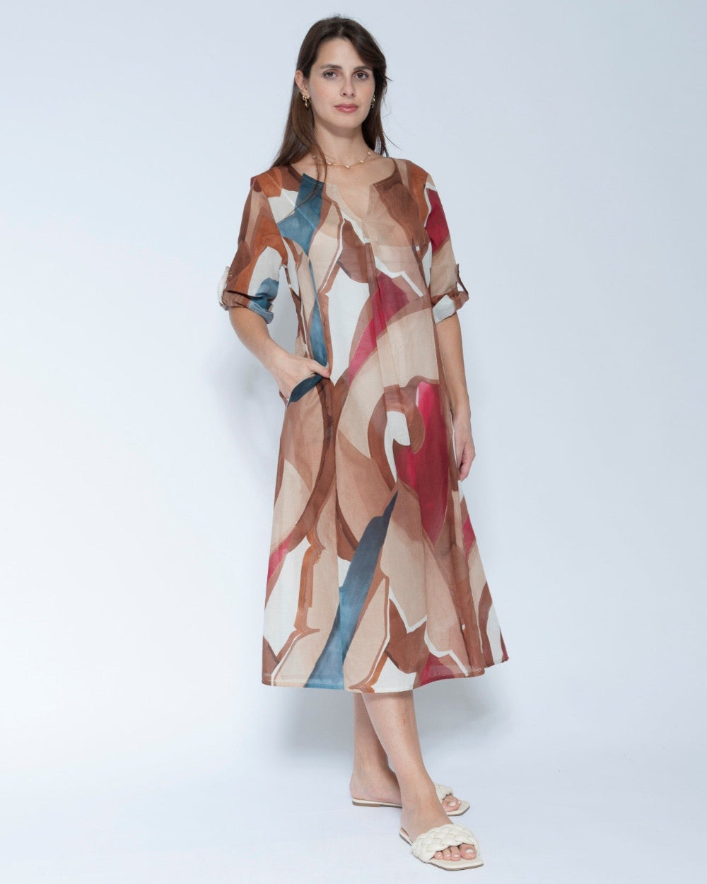 Voile Print Dress by Blueberry in Print - front view