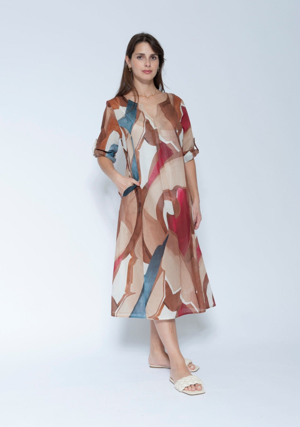 Voile Print Dress by Blueberry in Print - front view