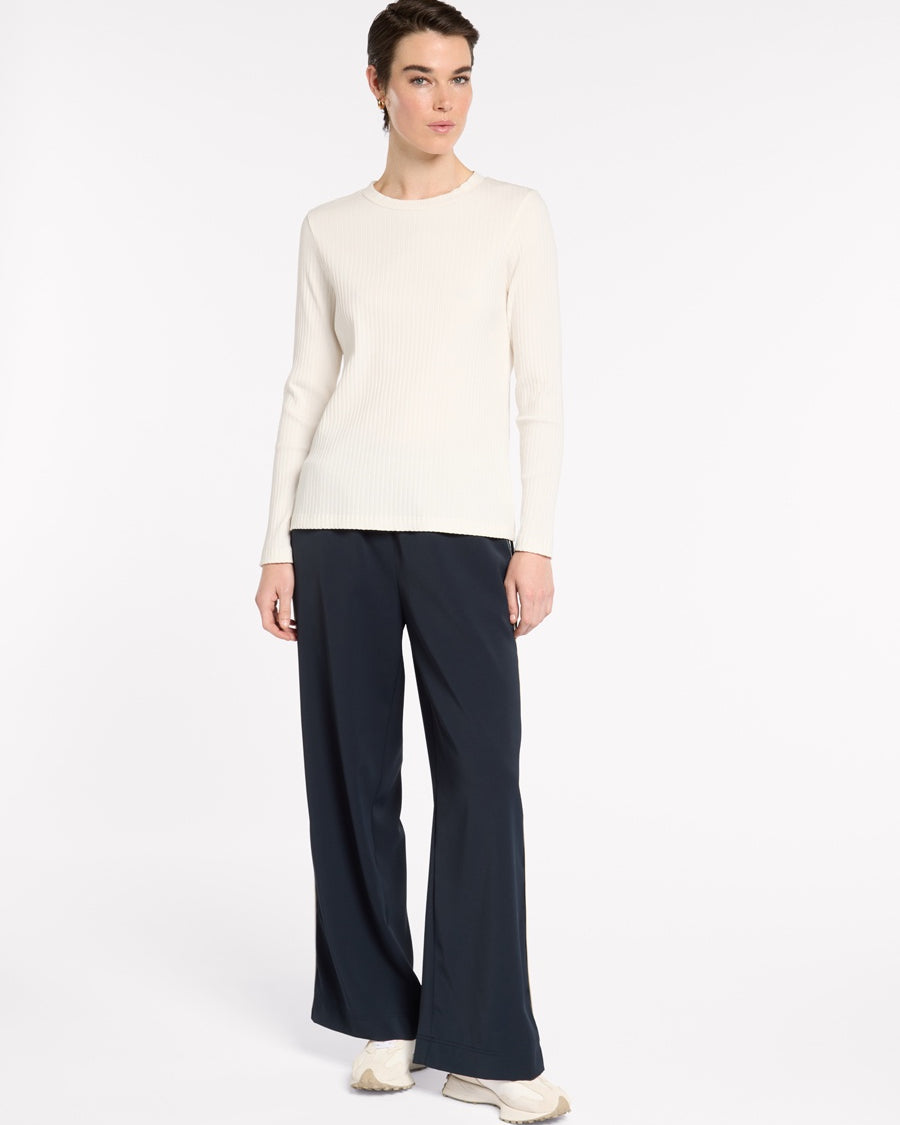 "Marco Polo Essential Rib Top in Ivory — stretch ribbed cotton knit"