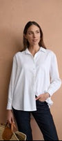 "Goondiwindi Cotton Bloom Oversized Basic Shirt in White — 100% polished cotton"
