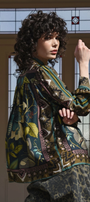 Side view of patterned shirt.