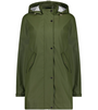 "Moke Anika Raincoat in Loden — waterproof oversized hood with pale gold hardware"