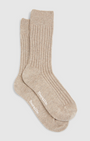 Pair of beige Rib  socks 97% Australian Merino Lambswool 3% Nylon