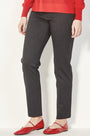 "Verge Justice Pant in Grey Blue Check — slim leg pull-on Ponti pant"