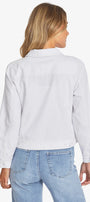 Back view white jacket  and blue jeans on a white background