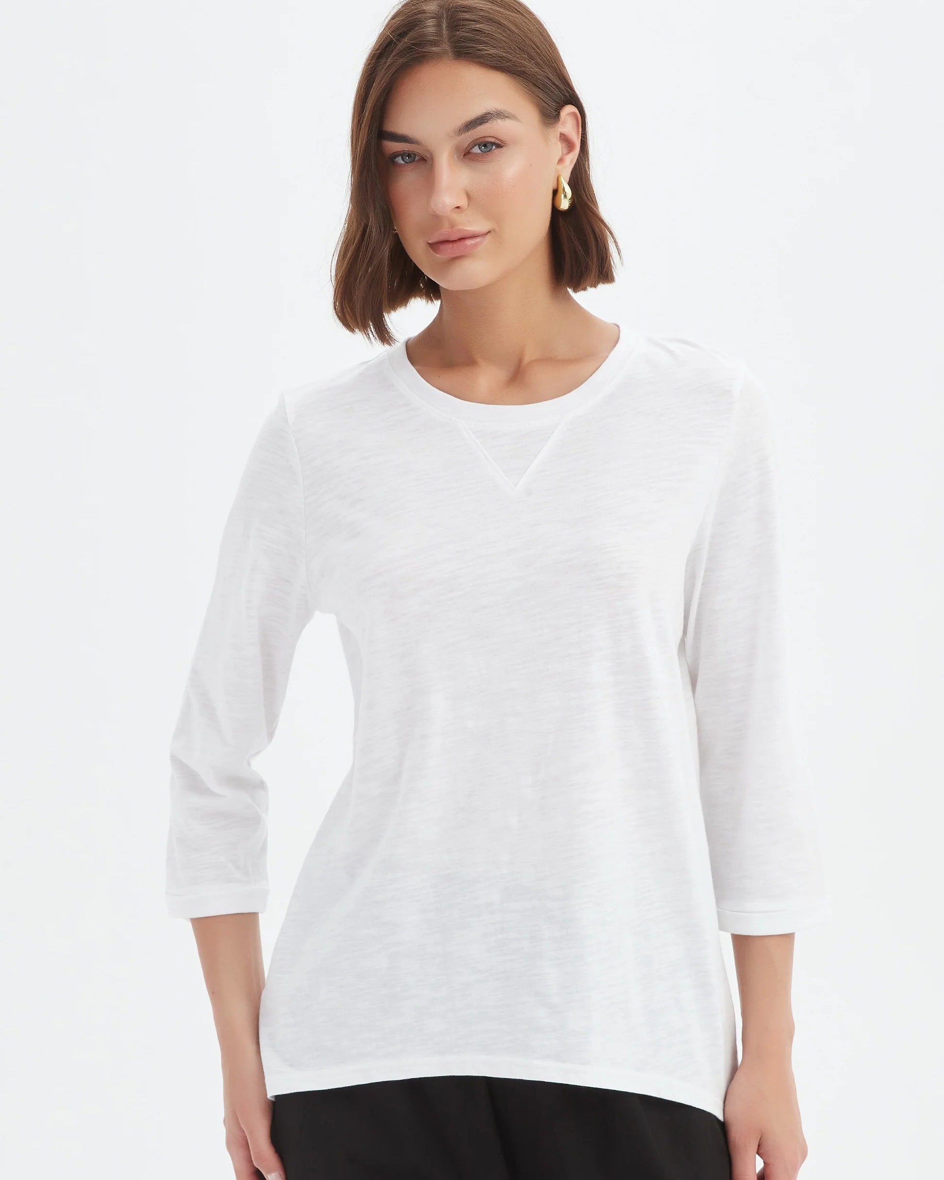 V insert 3/4 sleeve Tee