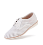 A pair of white flats with a smooth leather upper, 